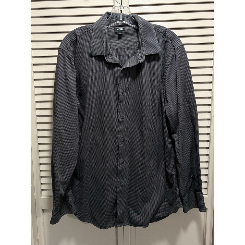 Apt. 9 Gray/Black Long Sleeve Button Up Shirt Size L Business Casual Dots